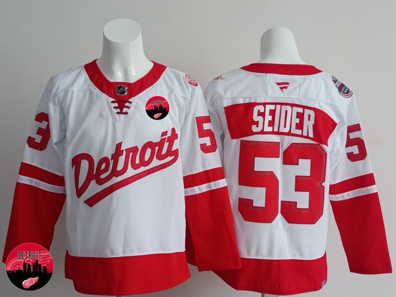Men Detroit Red Wings #53 Seider White 2025 Fanatics Home Premium NHL Jersey style 5